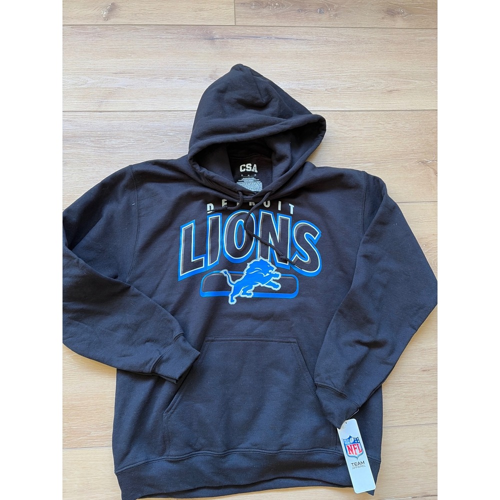NFL Detroit Lions CSA Hoodie unisex Medium Black Team Apparel Sweatshirt NWT